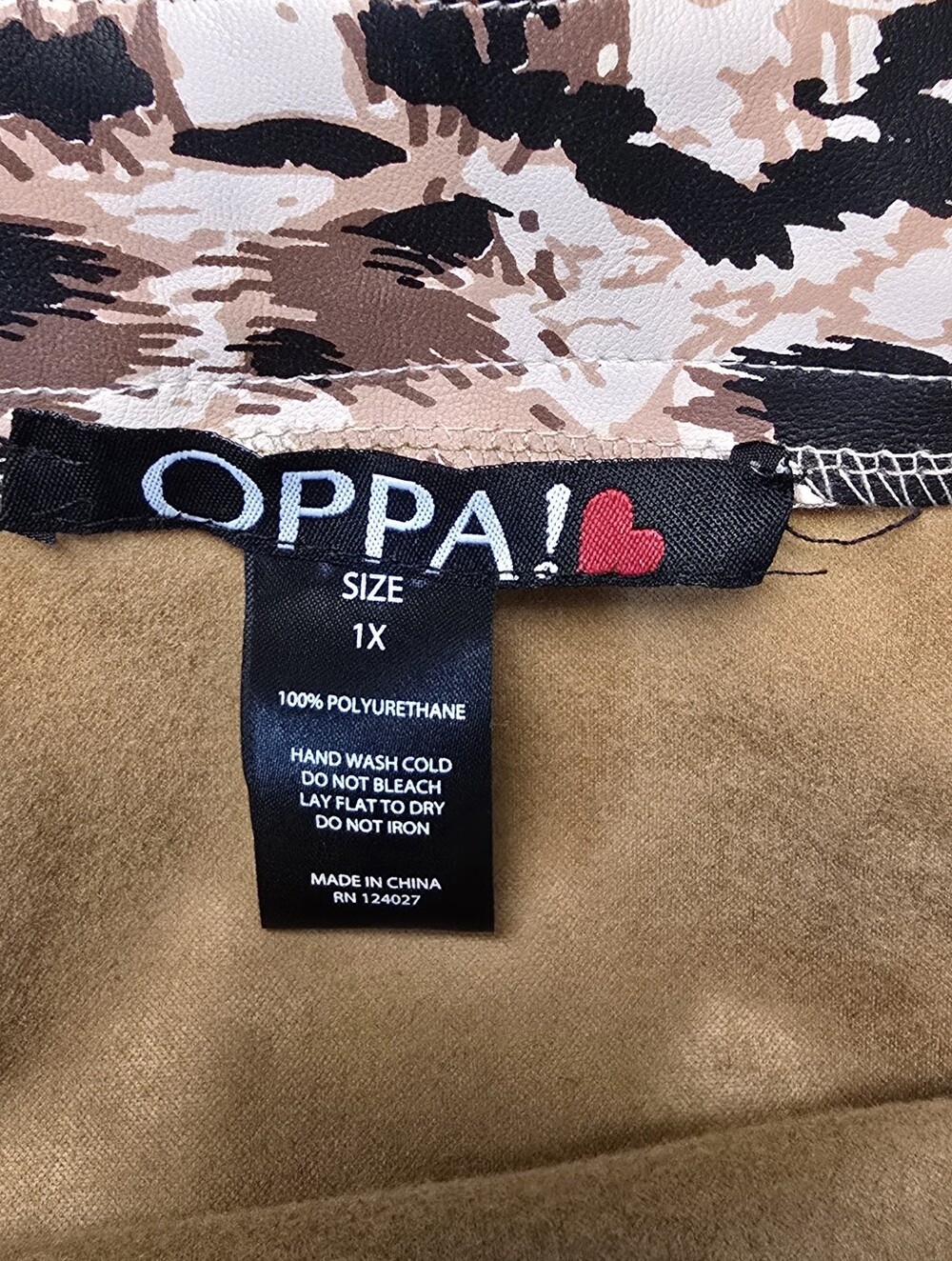 OPPA! Leopard Print Mini Skirt with Front Zippers - Beige/Black 1X - Picture 2 of 4